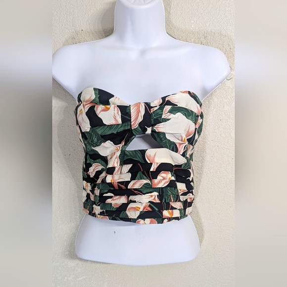 Express Green Pink Floral Tube Top Bralette Sweetheart Neck Cropped Strapless XL - Picture 1 of 8